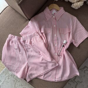 Ensemble short en lin à rayures