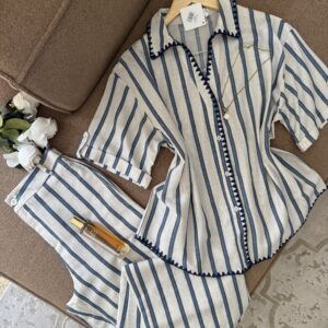 Ensemble pantalon & chemise en lin 80% coton