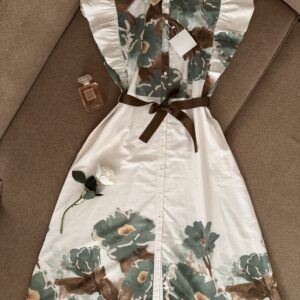 Robe-chemise Tiramisu Mi-mollet à manches volantées 100% coton