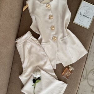 Tailleur Gilet Sans Manches & Pantalon Palazzo