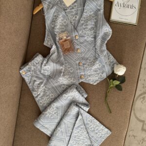 Ensemble Gilet Sans Manches et Pantalon en 95% coton Brodé