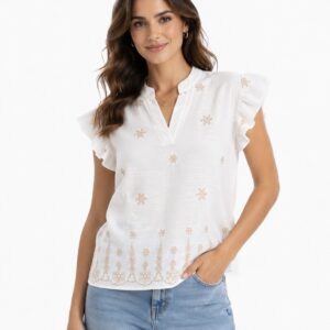 Blouse en 100% Viscose Manches à Volants