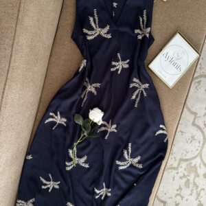 Robe Mi longue Brodée Palmiers 95% coton