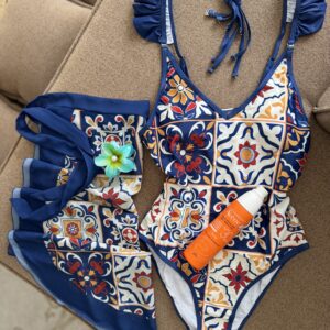 Maillot de Bain Une Pièce avec Paréo Mi-long