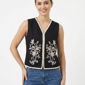 Gilet de Tailleur Brodé 50% Coton 30% Lin 20% Polyster