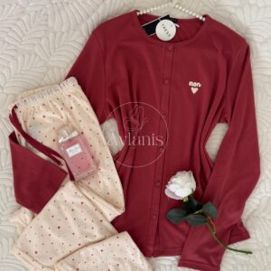 Pyjama Tress Boutonné Pantalon Cœurs